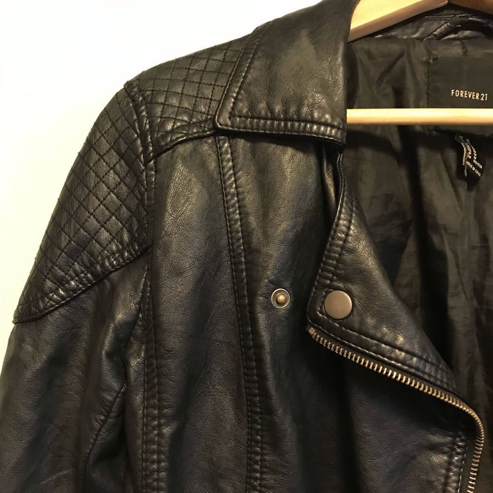 Forever 21 Faux Leather Jacket- Quilted Shoulders